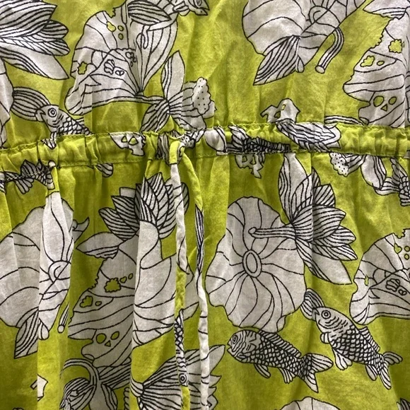 Green and White Printed V-Neck Sheer dress M - Picture 6 of 7